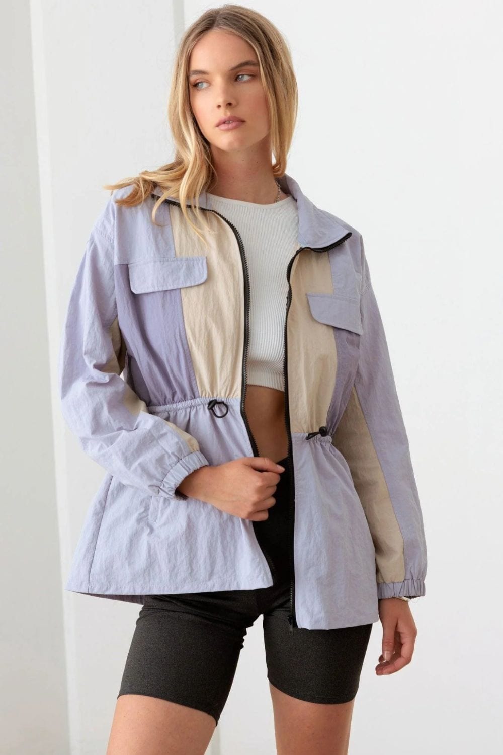 Light Gray Le Lis Color Block Collared Wind Breaker Jacket