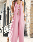 Light Gray Pocketed Scoop Neck Wide Leg Jumpsuit