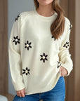 Flower Round Neck Raglan Sleeve Sweater