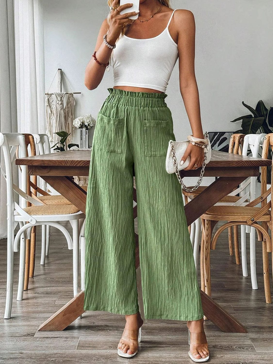 Rosy Brown Pocketed Elastic Waist Wide Leg Pants