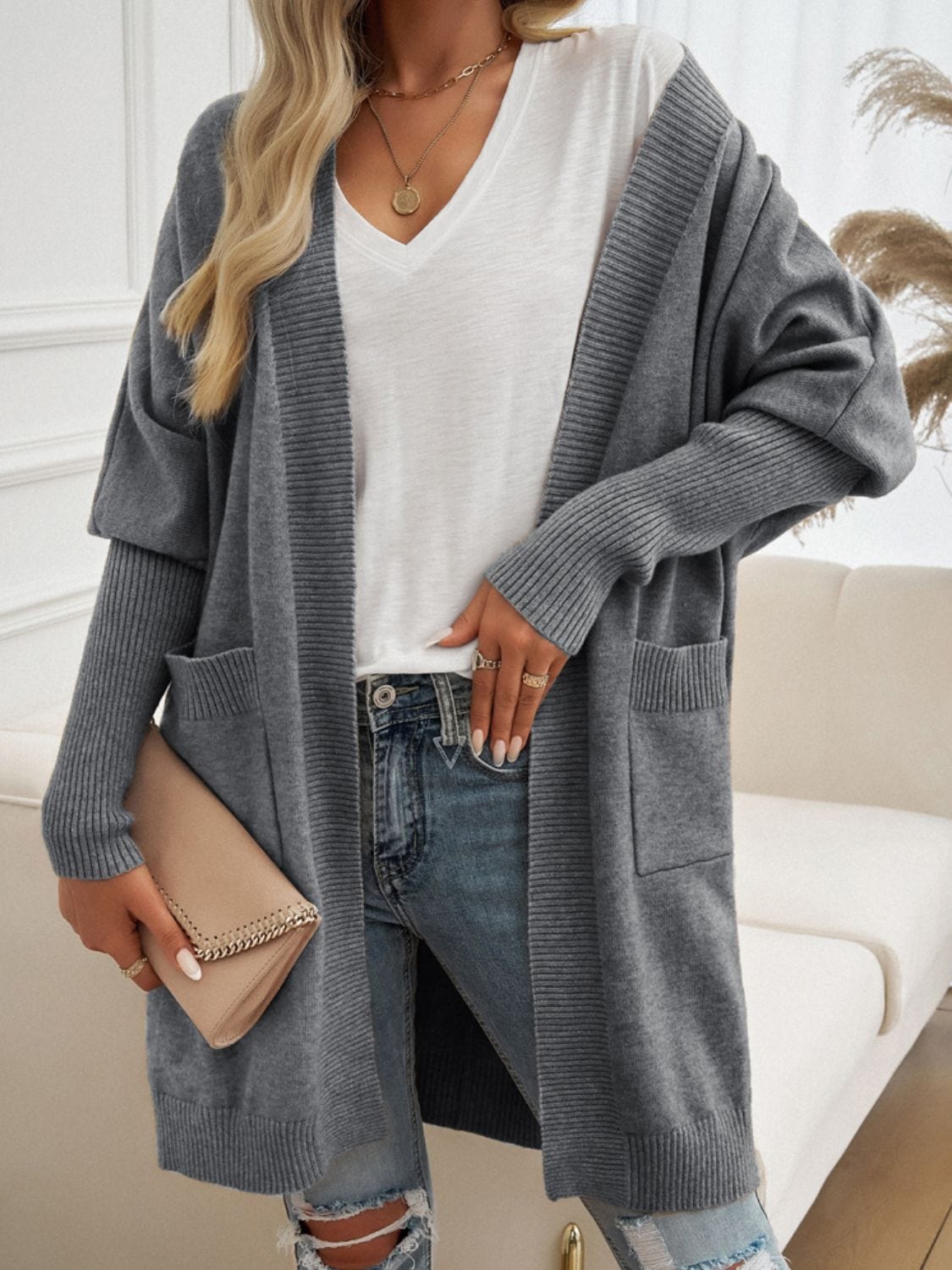 Devine Open Front Long Sleeve Cardigan