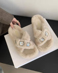 Crisscross Rhinestone Trim Open Toe Slippers