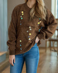 Sequin Mock Neck Long Sleeve Sweater