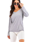 Perfee V-Neck Drop Shoulder Open Back Sweatshirt