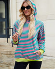 Drawstring Contrast Striped Long Sleeve Hoodie