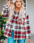 Double Take Plaid Button Front Shirt Jacket with Breast Pockets