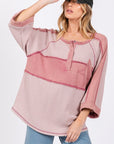 SAGE + FIG Star Applique Patch Exposed Seam Waffle Knit Top