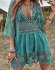 Dim Gray Lace Detail Plunge Cover-Up Dress Sentient Beauty Fashions Apparel & Accessories