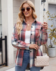 Mandy Pocketed Plaid Collared Neck Long Sleeve Shirt