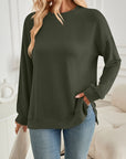 Lovelet Slit Round Neck Long Sleeve Sweatshirt