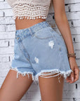 Dark Gray Distressed Raw Hem Denim Shorts