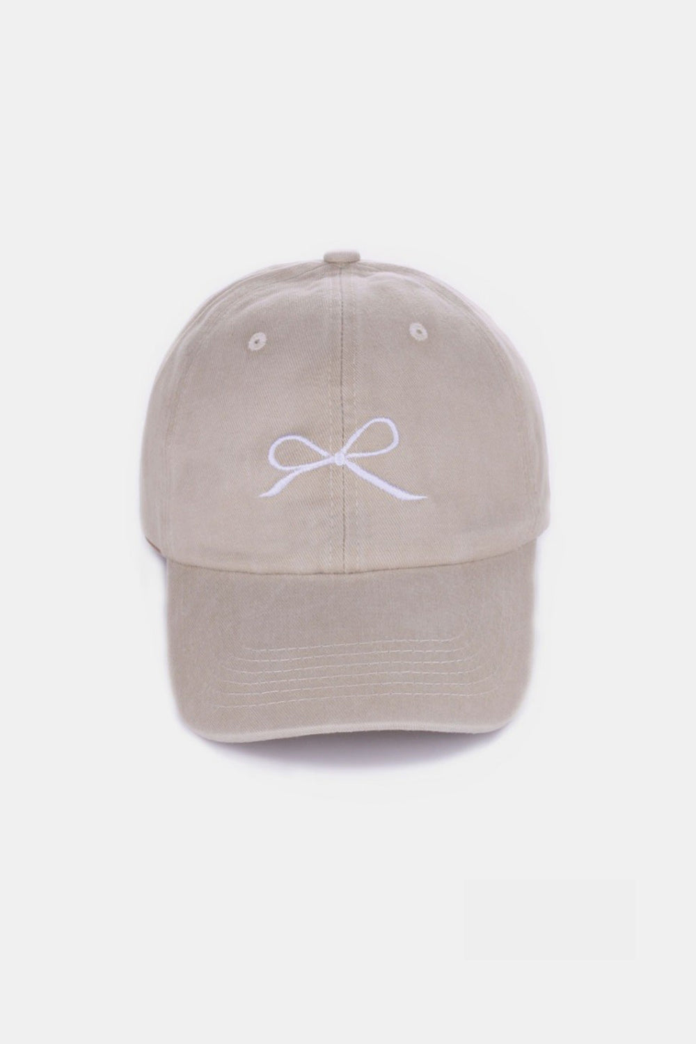 White Smoke Zenana Bow Embroidered Washed Cotton Caps Sentient Beauty Fashions Apparel & Accessories