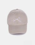 White Smoke Zenana Bow Embroidered Washed Cotton Caps Sentient Beauty Fashions Apparel & Accessories