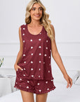 Heart Scoop Neck Tank and Shorts Lounge Set