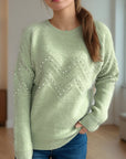 Pearl Trim Round Neck Raglan Sleeve Sweater