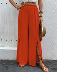 Gray Slit Wide Leg Pants