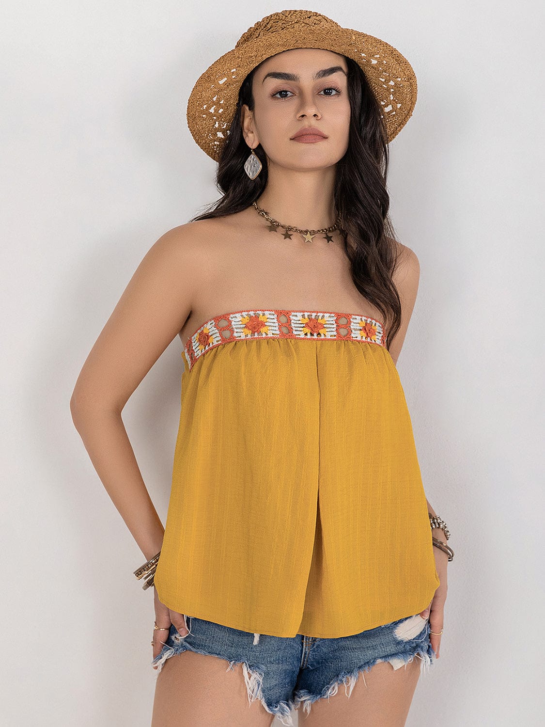 Light Gray Embroidered Tube Sleeveless Top