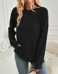 Lovelet Slit Round Neck Long Sleeve Sweatshirt