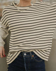 Striped Round Neck Dropped Shoulder Top