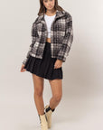 HYFVE Plaid Collared Neck Boucle Jacket with Pockets