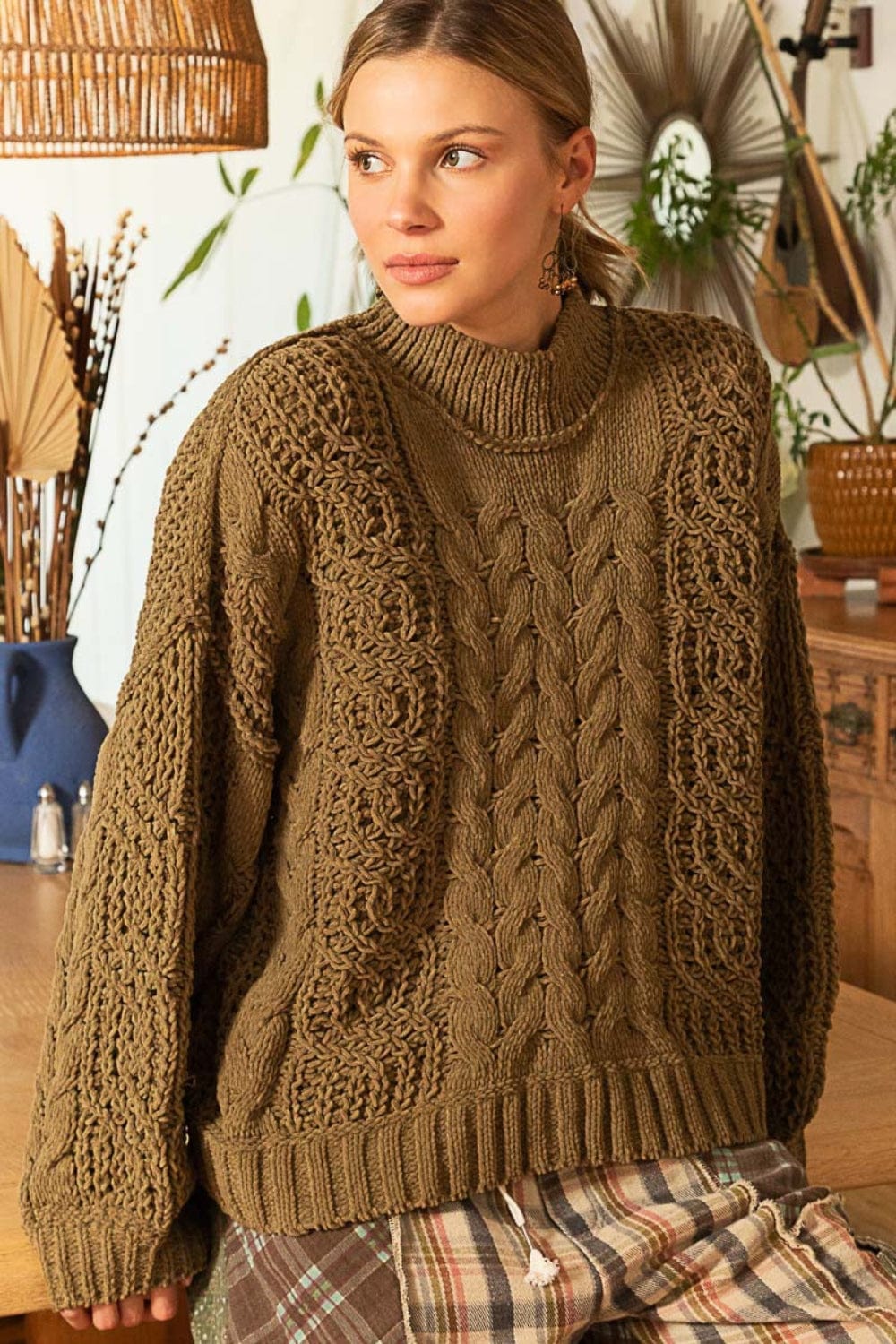 Sienna POL Mock Neck Cable Knit Sweater