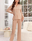 Button Up Long Sleeve Top and Pants Lounge Set