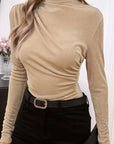 Ruched Mock Neck Long Sleeve T-Shirt