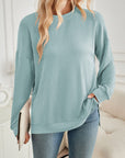 Lovelet Slit Round Neck Long Sleeve Sweatshirt