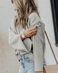 Slit Cuff Round Neck Long Sleeve Sweater