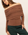 HYFVE Fuzzy Off Shoulder Textured Knit Top