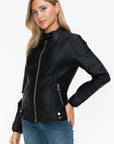 Snobbish Faux Leather Biker Jacket with Side Zip Pockets