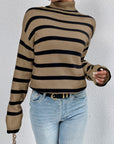 Striped Turtleneck Drop Shoulder Sweater