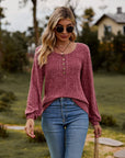 Round Neck Button-Down Long Sleeve Tee