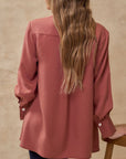 Perfee Ruched Collared Neck Long Sleeve Shirt