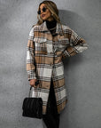 Plaid Collared Neck Long Sleeve Coat