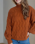 Cable-Knit Turtleneck Long Sleeve Sweater