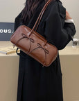 PU Leather Bow Trim Shoulder Bag