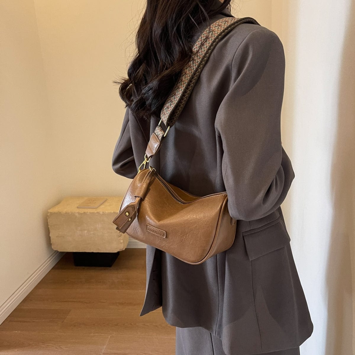 Rosy Brown PU Leather Shoulder Bag