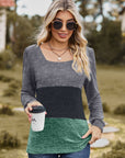 Color Block Square Neck Long Sleeve T-Shirt