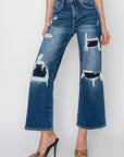 Risen Full Size High Rise Patch Detailed Wide Leg Crop Jeans