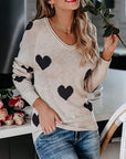 Heart Scoop Neck Long Sleeve Sweater