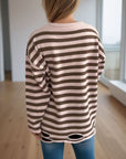 Distressed Striped Round Neck Long Sleeve Sweater