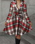 Plaid Tie Waist Long Sleeve Outerwear