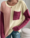 Double Take Full Size Color Block Drop Shoulder Sweater