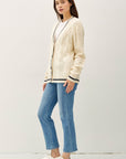 Be Cool Contrast Trim Cable-Knit V-Neck Cardigan