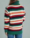 Contrast Stripes Turtleneck Long Sleeve Sweater