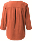 Notched Three-Quarter Sleeve Blouse