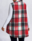 Honey Plus Size Pocketed Plaid Button Up Vest Coat