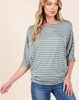 BOMBOM Striped Boat Neck Dolman Sleeve Top