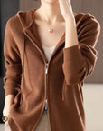 Drawstring Zip Up Long Sleeve Hooded Sweater